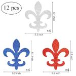 12pcs Glitter Fleur de Lis Centerpiece Sticks Patriotic Party Decorations for Table Red White Blue Centerpieces for 4th of July Independence Day Mardi Gras Celebrations Decorations Supplies