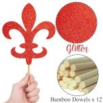 12pcs Glitter Fleur de Lis Centerpiece Sticks Patriotic Party Decorations for Table Red White Blue Centerpieces for 4th of July Independence Day Mardi Gras Celebrations Decorations Supplies