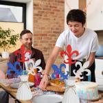 12pcs Glitter Fleur de Lis Centerpiece Sticks Patriotic Party Decorations for Table Red White Blue Centerpieces for 4th of July Independence Day Mardi Gras Celebrations Decorations Supplies