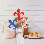 12pcs Glitter Fleur de Lis Centerpiece Sticks Patriotic Party Decorations for Table Red White Blue Centerpieces for 4th of July Independence Day Mardi Gras Celebrations Decorations Supplies