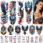 CUTELIILI Independence Day Temporary Tattoo, 4th of July Patriotic Sleeve Tattoo, USA Flag Fake Tattoos, Red White and Blue Party Supplies, Veterans Day, Memorial Day, Summer Festivals