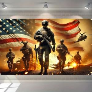 BlissYard Patriotic Soldier Backdrop Banner 71 x 43 Inch 4th of July Veterans Day Memorial Day Banner Decorations Supplies Independence Day Themed America Independence Day Backdrop