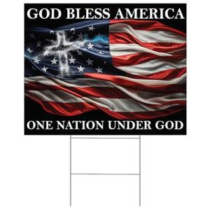 "God Bless America One Nation Under God" Yard Sign 18"x14" with 15" H-Stake - Patriotic American Inspirational All-Weather Corrugated Plastic, Double-Sided Design Lawn Ornament Décor