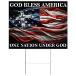 "God Bless America One Nation Under God" Yard Sign 18"x14" with 15" H-Stake - Patriotic American Inspirational All-Weather Corrugated Plastic, Double-Sided Design Lawn Ornament Décor