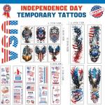 CUTELIILI Independence Day Temporary Tattoo, 4th of July Patriotic Sleeve Tattoo, USA Flag Fake Tattoos, Red White and Blue Party Supplies, Veterans Day, Memorial Day, Summer Festivals