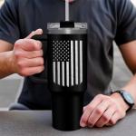 SANDJEST American Flag Tumbler with Handle, America 40oz Stainless Steel Insulated Coffee Mug with Lid & Straw, America Gifts for Men Women, USA Tumblers Cup Gift for Christmas
