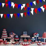 Patriotic Hanging Triangle Flag Pennant Garland Red White and Blue Hanging Paper Pennant Streamer for 4th of July, Independence Day, Memorial Day, Veterans Day, Labor Day Decorations 30 Feet