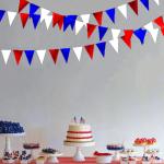 Patriotic Hanging Triangle Flag Pennant Garland Red White and Blue Hanging Paper Pennant Streamer for 4th of July, Independence Day, Memorial Day, Veterans Day, Labor Day Decorations 30 Feet