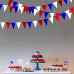 Patriotic Hanging Triangle Flag Pennant Garland Red White and Blue Hanging Paper Pennant Streamer for 4th of July, Independence Day, Memorial Day, Veterans Day, Labor Day Decorations 30 Feet