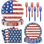 Jhfinely 96 Pieces American Flag Patriotic Plates and Napkins Tableware Set - 4th of July Disposable Paper Plates, Napkins and Forks for Independence Day Memorial Day Veterans Day Party Decorations