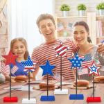 6Pcs Patriotic Memorial Day Tiered Tray Decor Veterans Day Wooden Star Set Memorial Red White and Blue Table Centerpiece Sign Decoration for Veterans Labor Fourth of July Home Office Patriotic Party