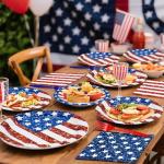 Jhfinely 96 Pieces American Flag Patriotic Plates and Napkins Tableware Set - 4th of July Disposable Paper Plates, Napkins and Forks for Independence Day Memorial Day Veterans Day Party Decorations