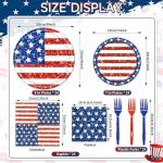 Jhfinely 96 Pieces American Flag Patriotic Plates and Napkins Tableware Set - 4th of July Disposable Paper Plates, Napkins and Forks for Independence Day Memorial Day Veterans Day Party Decorations
