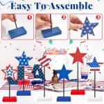 6Pcs Patriotic Memorial Day Tiered Tray Decor Veterans Day Wooden Star Set Memorial Red White and Blue Table Centerpiece Sign Decoration for Veterans Labor Fourth of July Home Office Patriotic Party