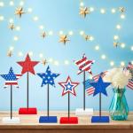 6Pcs Patriotic Memorial Day Tiered Tray Decor Veterans Day Wooden Star Set Memorial Red White and Blue Table Centerpiece Sign Decoration for Veterans Labor Fourth of July Home Office Patriotic Party