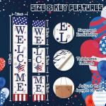 Patriotic 4th of July Welcome Sign for Front Porch, Memorial Day Decor Wooden Porch Sign For Outdoor Patio, USA American Flag Standing Yard Sign Summer Door Signs for Garden Wall Decorations