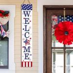 Patriotic 4th of July Welcome Sign for Front Porch, Memorial Day Decor Wooden Porch Sign For Outdoor Patio, USA American Flag Standing Yard Sign Summer Door Signs for Garden Wall Decorations
