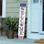 Patriotic 4th of July Welcome Sign for Front Porch, Memorial Day Decor Wooden Porch Sign For Outdoor Patio, USA American Flag Standing Yard Sign Summer Door Signs for Garden Wall Decorations