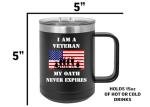 Rogue River Tactical USA Tattered American Flag Veteran Oath Heavy Duty Stainless Steel Black Coffee Mug Tumbler With Lid Novelty Cup Great Gift Idea