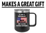 Rogue River Tactical USA Tattered American Flag Veteran Oath Heavy Duty Stainless Steel Black Coffee Mug Tumbler With Lid Novelty Cup Great Gift Idea