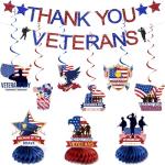 Veterans Day Decorations, NO-DIY Thank You Veterans Banner includes Veterans Day Banner, 6Pcs Hanging Swirls, 3Pcs Honeycomb Centerpiece for Indoor Outdoor Veterans Decor Patriotic Decorations