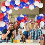 100pcs Red White and Blue Balloons, 12 inch Independence Day Patriotic Balloons for 4th of July Graduation Baseball Birthday Party Decorations