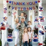 Veterans Day Decorations, NO-DIY Thank You Veterans Banner includes Veterans Day Banner, 6Pcs Hanging Swirls, 3Pcs Honeycomb Centerpiece for Indoor Outdoor Veterans Decor Patriotic Decorations