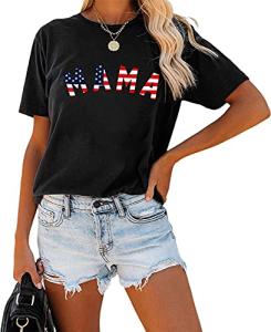 4th of July Shirts for Women American Flag Mama Patriotic T-Shirts Star Stripes USA Tee Tops Independence Day Gift XL Flag Mama