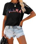 4th of July Shirts for Women American Flag Mama Patriotic T-Shirts Star Stripes USA Tee Tops Independence Day Gift XL Flag Mama