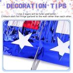 4th of July Decorations 2 Packs 39 Feet Metallic Banner Foil Fringe Garland, Red White and Blue Tinsel Streamers Hanging Backdrop American Flag Star for Parade Floats Memorial Day Patriotic Party