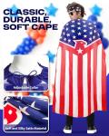 YUSPENYE American Flag Costume Cape Set – Flag Cape, Bandana, Sunglasses (UV400, 54mm) & Patriotic Tattoo Stickers (10pcs/96 Patterns)