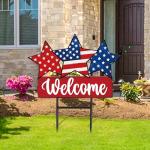 JarThenaAMCS Patriotic Metal Garden Stakes Vintage 4th of July Star Decorative Lawn Sign Welcome Yard Sign for Independence Day Home Outside Lawn Porch Decor