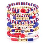 lakayfimily 4th of July Gifts for Men Women Teens Red White Blue Clay Beaded Stretch Stackable Bracelets USA Patriotic Jewelry Accessories (USA)