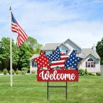 JarThenaAMCS Patriotic Metal Garden Stakes Vintage 4th of July Star Decorative Lawn Sign Welcome Yard Sign for Independence Day Home Outside Lawn Porch Decor