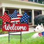 JarThenaAMCS Patriotic Metal Garden Stakes Vintage 4th of July Star Decorative Lawn Sign Welcome Yard Sign for Independence Day Home Outside Lawn Porch Decor