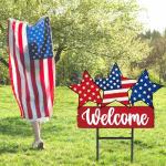 JarThenaAMCS Patriotic Metal Garden Stakes Vintage 4th of July Star Decorative Lawn Sign Welcome Yard Sign for Independence Day Home Outside Lawn Porch Decor