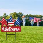 JarThenaAMCS Patriotic Metal Garden Stakes Vintage 4th of July Star Decorative Lawn Sign Welcome Yard Sign for Independence Day Home Outside Lawn Porch Decor
