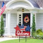 JarThenaAMCS Patriotic Metal Garden Stakes Vintage 4th of July Star Decorative Lawn Sign Welcome Yard Sign for Independence Day Home Outside Lawn Porch Decor