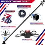 ZMTECH 6FT Flag Pole Kit with Solar Light and Embroidered American Flag, Adjustable Bracket and Upgraded Tangle-Free Ring 1" Stainless Steel Flagpole for Day and Night, Residential, Commercial, Black