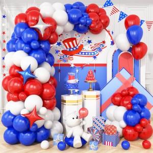 Red White and Blue Balloons Arch Kit, Royal Blue Red White Balloon Garland with Star Foil Balloon, for 4th of July Patriotic Graduation Birthday Wedding Nautical Baseball Theme Party Decoration