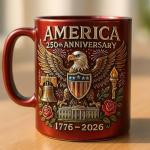 USA 250th Anniversary Mug, Ceramic Coffee Mug Celebrates United States 250th, The eagle and the flag symbolize Patriotic Decorator, Novelty Retro Veteran Memorial Coffee Cups