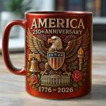 USA 250th Anniversary Mug, Ceramic Coffee Mug Celebrates United States 250th, The eagle and the flag symbolize Patriotic Decorator, Novelty Retro Veteran Memorial Coffee Cups