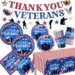 Veterans Day Decorations Tableware, 142Pcs Happy Veteran Day Decorations includes Patriotic Plates Veterans Day Napkins, Thank You Veterans Plates and Napkins for Patriotic Party