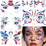 Yosca 6Pcs Independence Day Temporary Tattoos, Red White Blue Patriotic Glitter Face Stickers, Self Adhesive Star Face Art Sticker for 4th of July Memorial Day Veterans Day USA Flag Party
