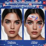 Yosca 6Pcs Independence Day Temporary Tattoos, Red White Blue Patriotic Glitter Face Stickers, Self Adhesive Star Face Art Sticker for 4th of July Memorial Day Veterans Day USA Flag Party