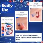 Yosca 6Pcs Independence Day Temporary Tattoos, Red White Blue Patriotic Glitter Face Stickers, Self Adhesive Star Face Art Sticker for 4th of July Memorial Day Veterans Day USA Flag Party