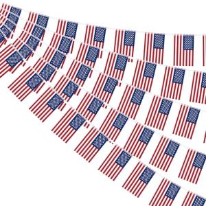 52FT 4th of July Decorations, 50 PCS Fourth of July Banner, 5.5 x 8.2 Inches American String Flag Banner for Patriotic Independence Day Fourth of July Accessories Party Home Patio Decor