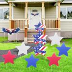 11 Pcs Independence Day Yard Signs(2 Eagles+9 Stars), 4th of July Patriotic Outdoor Decorations, Memorial Day Pentagram(Red White Blue) Garden Sign with Stakes for Fourth of July Celebration