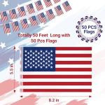 52FT 4th of July Decorations, 50 PCS Fourth of July Banner, 5.5 x 8.2 Inches American String Flag Banner for Patriotic Independence Day Fourth of July Accessories Party Home Patio Decor