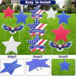 11 Pcs Independence Day Yard Signs(2 Eagles+9 Stars), 4th of July Patriotic Outdoor Decorations, Memorial Day Pentagram(Red White Blue) Garden Sign with Stakes for Fourth of July Celebration